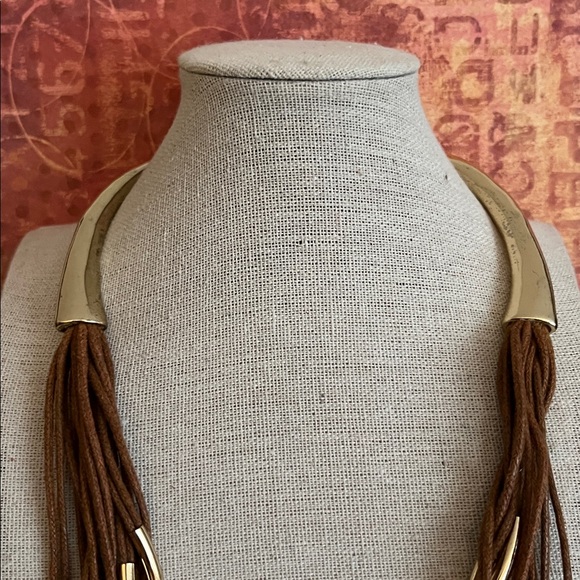 Striking St. Thomas Multistrand choker with moving gold tone crescent tube beads - Picture 5 of 7